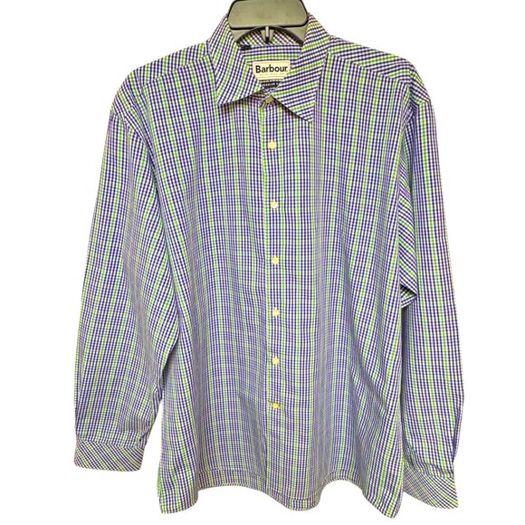 Barbour Regular Fit Purple Green Check Cotton Button Down Shirt - Picture 3 of 10